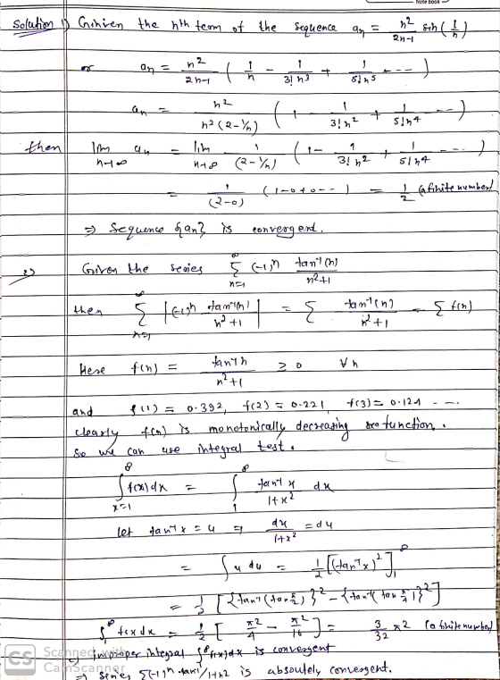Note Book Solution Ginien the nth term of the sequence sequence an 32 Athl) an-1 n 2 an = th 264 31h3 sins h2 an ht) f 4- + -
