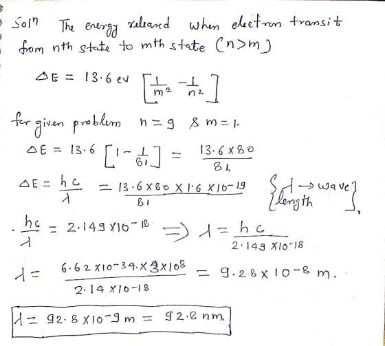 Geetrm trams/t h energ aland om nth state to mth stte Soln whn Cn>m) AE 13.6 ev m 2 n 2 for gran preblirg [- 13.6 13.6 x8 AE