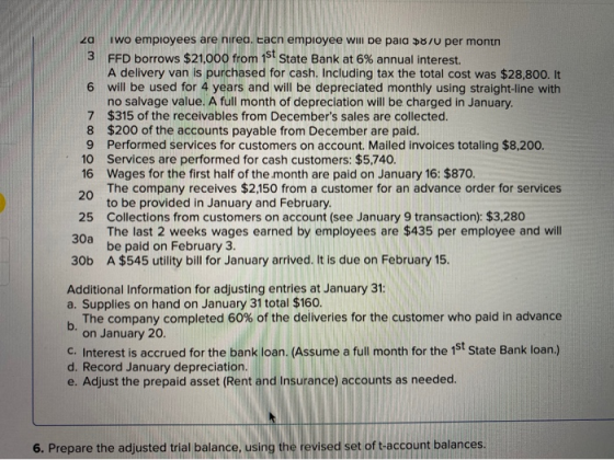 2a 3 6 7 8 9 10 16 Two employees are nirea. Eacn employee will be paid $870 per month FFD borrows $21,000 from 1st State Bank