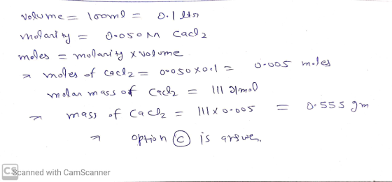 moles volume = loome = o.l etsz molarity = 0ooson cacla moles = molarity X volume a moles of cache= o0ogoxoel = 0.005 1 molar