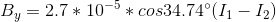B_{y}=2.7*10^{-5}*cos34.74^{\circ}(I_{1}-I_{2})