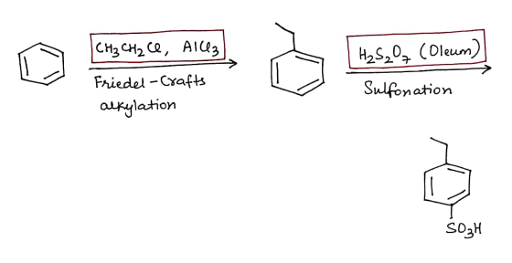 CH₃ CH₂ ce, All H₂S₂O7 (Oleum) Friedel - Crafts alkylation Sulfonation SozH