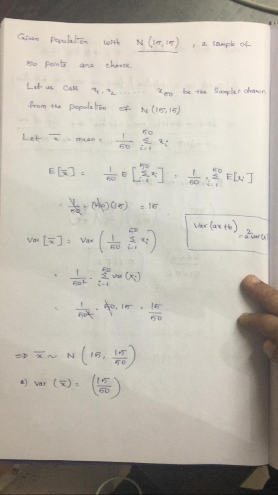 Gires population with N (15,15) , a sample of 50 points are cheese, Let us call 9.2...... xoo be the from the population of N