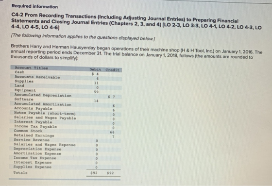 Required information C4-2 From Recording Transactions (Including Adjusting Journal Entries) to Preparing Financial Statements