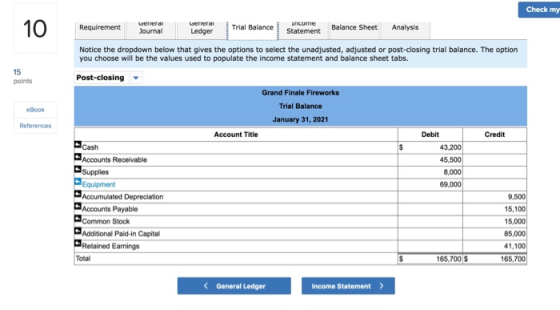 Check my 10 ueniera Ledger uenera Journal ancune Trial Balance Requirement Balance Sheet Analysis Statement Notice the dropdo