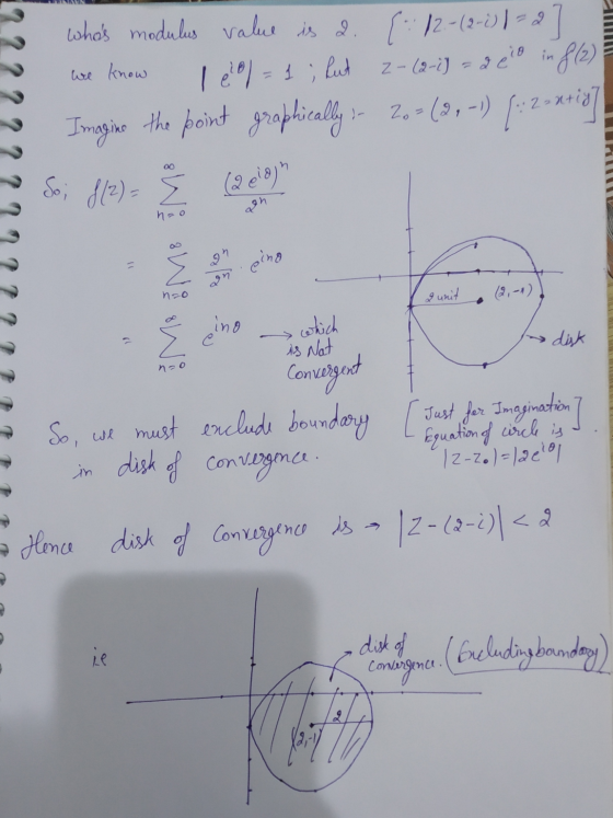 we know whas modulus value is 2. {:: 12.- (2-1) ) = 2] I el = 1 ; Put z- (2-1) = 2 eo in in f(2) Imagine the point graphicall