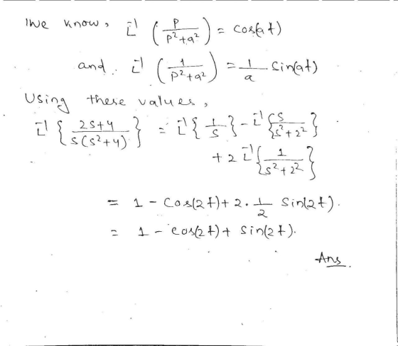 we know, a i cittar) - cosket) and i Costa) -I. Sincat) Using these values, 리 2 {s?+22 IS CS²+4) +2 2 4 1 2 2sty }-es e S X