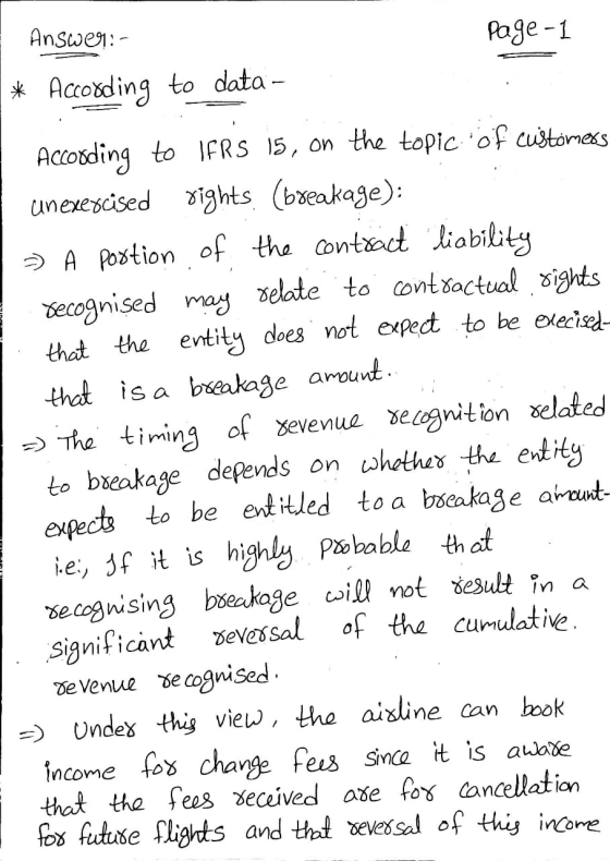 Answe91:- Page 1 * According to data- According to IFRS 15, on the topic of customers cinexercised rights. (breakage): - A po