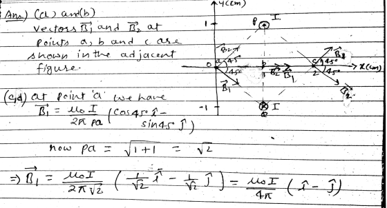 Ylim I. P Ans) (a) and (b) Vectors it, and B at Points a, b and care shown in the adjacent figure. Brd I Bi yasi 45€ -> (m) 1