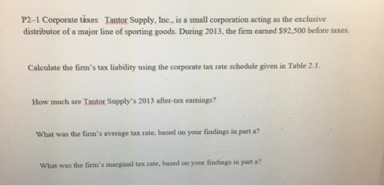 P2-1 Corporate taxes Tantor Supply, Inc., is a small corporation acting as the exclusive distributor of a major line of sport