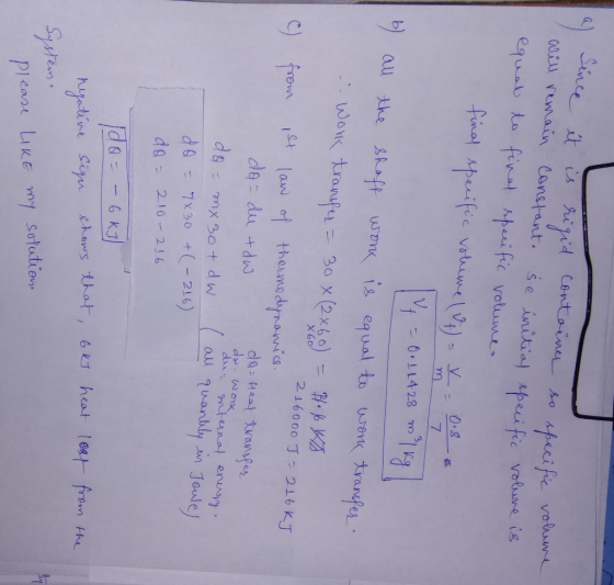 al since it is rigid ontainer so specific volume will remain constant. se initial specific volune is equal to final specific