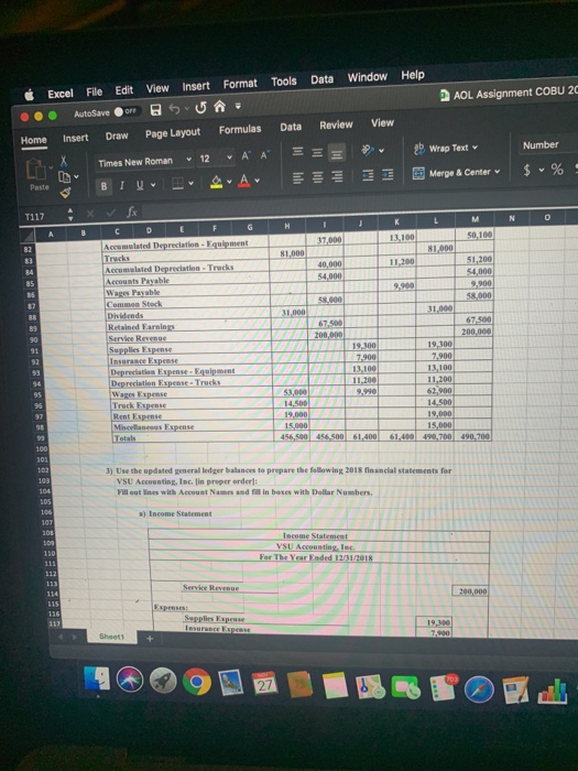 Excel File Edit View Help Insert Format Tools Data Window AOL Assignment COBU 20 AutoSave S un. Home Insert Draw Page Layout