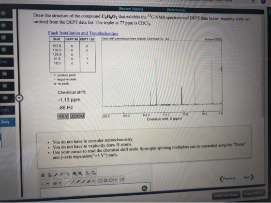 Draw the structure of the compound CsH omitted from the DEPT data list. The triplet at 77 ppm is CDCl. 2 that exhibits the C-