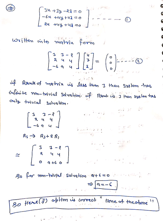 [376 +3y. -22 = 0 -63 tay+42 o [ 21 +44 +42 co - - - - ! written into matrin = 1 2 4 4 1 -6 9 ud La] To-----©- lo if Ranks of