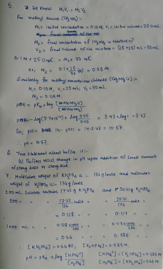 N2= Akta Lem then of CH3NH2 in mixtures? V2 final Volume of ta mix 5+25)m-50ml. (m) =0.05m 5b 2 Similayfr meleyl am methyl am