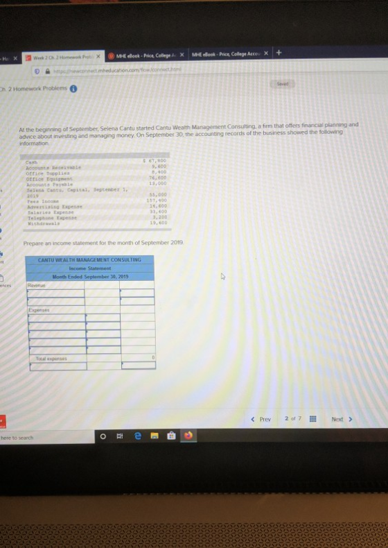 + MHE eBook Price, College Accou X MHE elook-Price, College Ac X X Week 2 Ch. 2 Homework Prob H X 0http/hewconnect.mheducatio