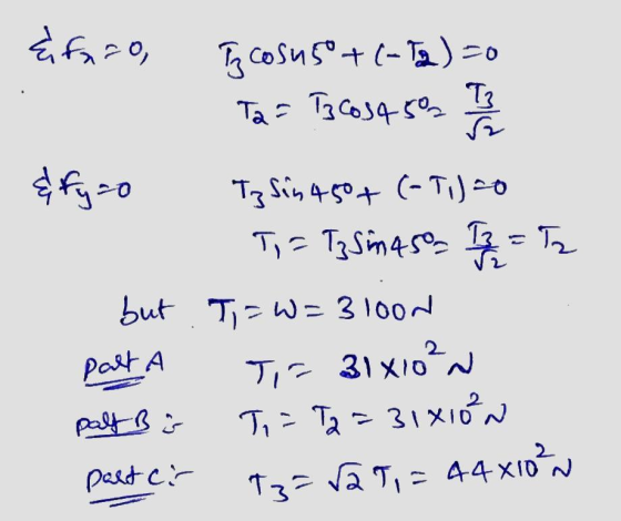 46го, 1 cosus°+(-T2 ) =o Та - TimJ4+ (- Т? кого Tz Sin 450+ (-Т) 20 T, г 17Sm45 3 = 5, but The w = 3 100 Та 31x10 paly B is T