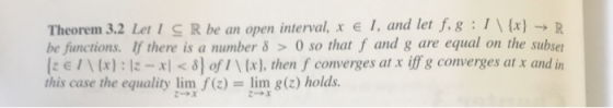 Theorem 3.2 Let I S R be an open interval, xe I, and let f. 8:1\{x} → R be functions. If there is a number 8 > 0 so that f an