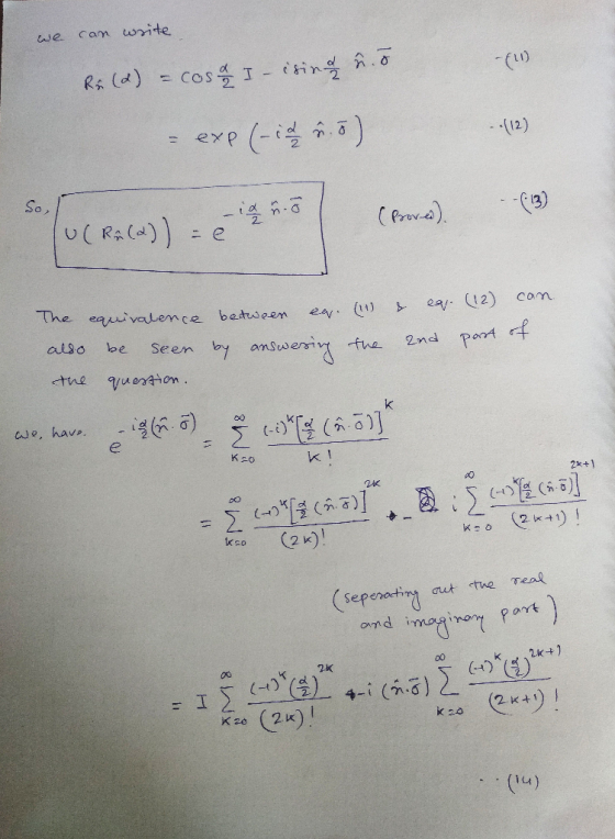 we can write -(LV Ru(d) = cos & I - isina n.o. (12) exp (id 5.5) SO . hơ (Proved). ( K3 ()).. The equivalence between ev. (11