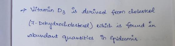 » Vitamin D3 is derived from cholestel (I- Dehydrocholesterd) which is found in abundant quantities in Epideemis.