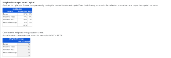 Weighted Average Cost of Capital Gardner, Inc., plans to finance its expansion by raising the needed investment capital from