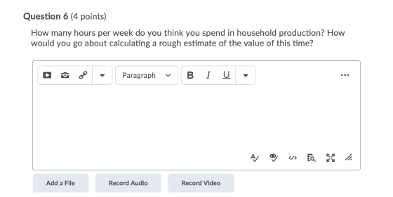 Question 6 (4 points) How many hours per week do you think you spend in household production? How would you go about calculat