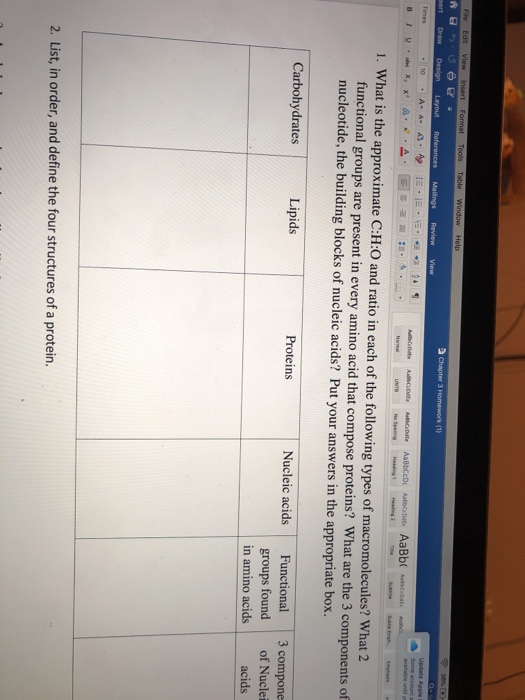 Tools Table Window Help Update App Edt View insert Format 2 Chapter 3 Homework (1) Mailings Review View References Design Lay