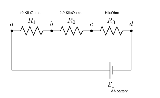 1 Kilo Ohm 10 Kilo Ohms Rı b 2.2 Kiloohms R2 R3 01 AA battery
