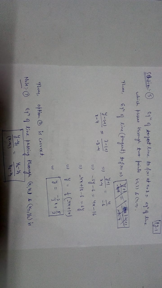 solution: 5 equ of tangent line to fas at n-3 = equ of line which passes through two points (23) & (+). 364) Then, Eg of lin