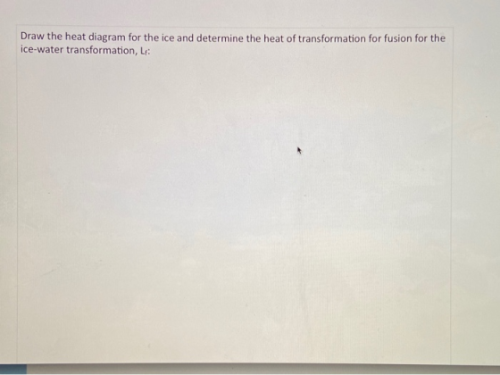 Draw the heat diagram for the ice and determine the heat of transformation for fusion for the ice-water transformation, LA: