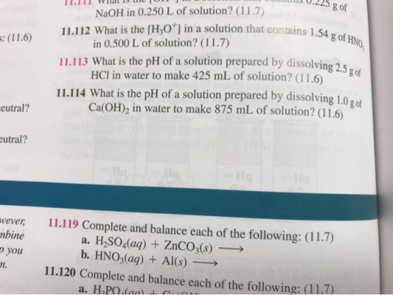 115 0.225 g of ntains 1.54 g of HNO, 5: (11.6) 11.111 Wildl 13 W 10 S 0.225 NaOH in 0.250 L of solution? (11.7) 11.112 What i