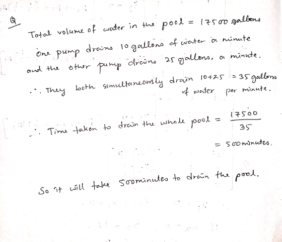 pool yallons (75 D Total volume of cuader in the ninute gallons of woater o Ons pump droins 10 gallons minute OA and the otho
