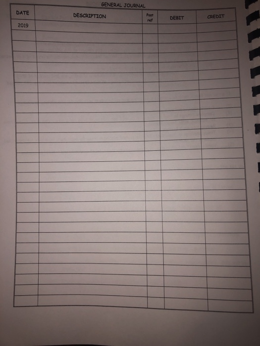 DATE GENERAL JOURNAL DESCRIPTION DEBIT CREDIT 2019