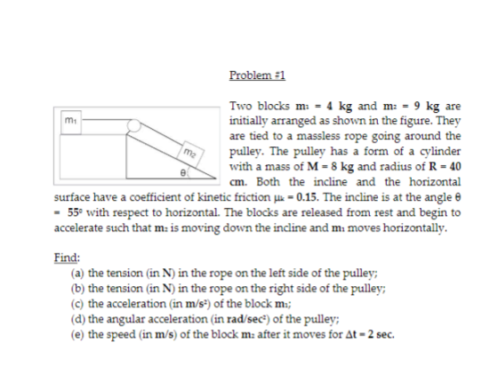 Problem 31 mi ma Two blocks ma = 4 kg and m2 = 9 kg are initially arranged as shown in the figure. They are tied to a massles