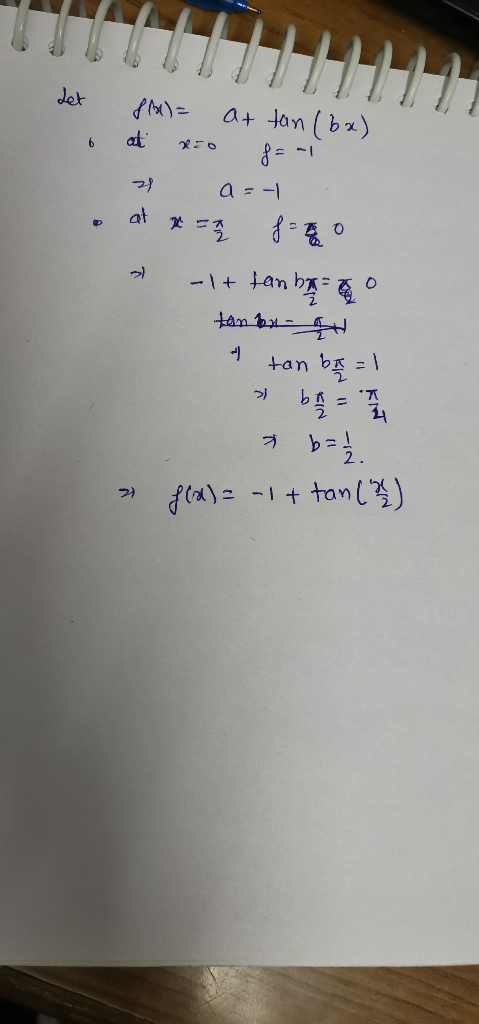 Let o 177 f)= at tan (6x) of 230 = -1 2 a=- at x = 20 - 1 + fan bro tanbu- & tan ba al * b=. & f(x)= -1 + tan (12)
