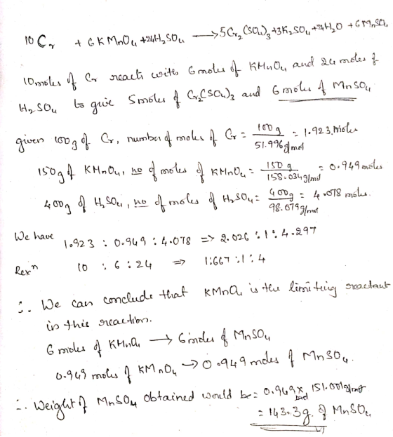 10 C, + Gk Moon +2464, sou -->56, (sou), +36,504+240 +G+!,$41, Osmoles of Cor react with Gnotes of KMnO, and 24 moles of Hy s