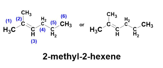 CH3 (1) C (6) C (5) CHz or Wue or H2CH C CH3 H. C CH3 (3) 2-methyl-2-hexene