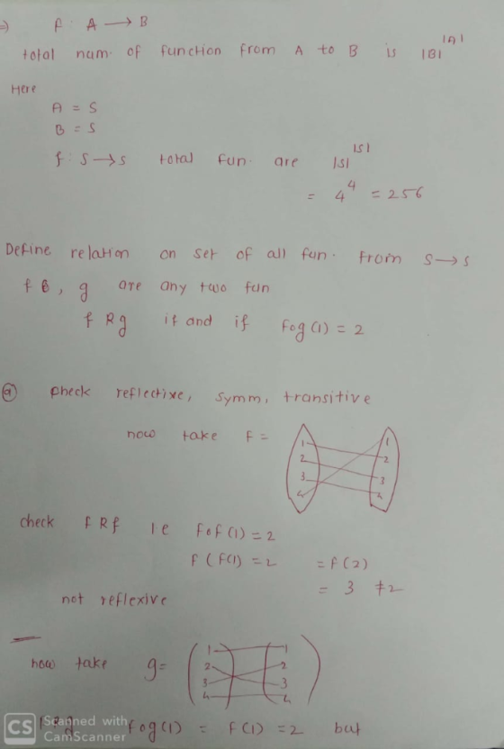 兵-→ B total nam of function From AtoB 181 Here is l Sa Fun are 4 Define re laHon on set of all fun. From s→s are any two fun