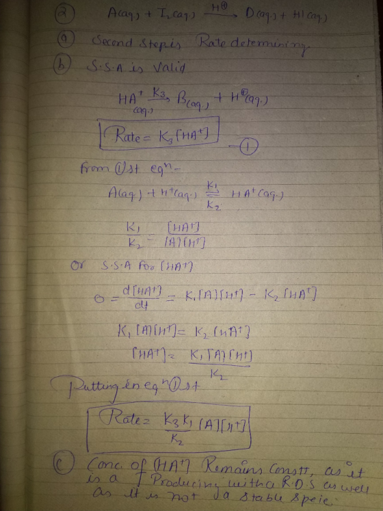 2 @ (6 Acaq, + Icaq.) Ho Dcaq.] + H1 cag.) Second Stepis Rate deteminin s.s.n is valid HAT K3, Brag + Hag.) | Rate= K (hat) f