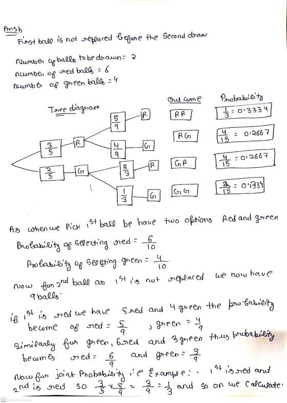 Ansb Fierst ball is not replaced before the Second draw Number op ballo to be drawn = 2 number of ved balls number of green b