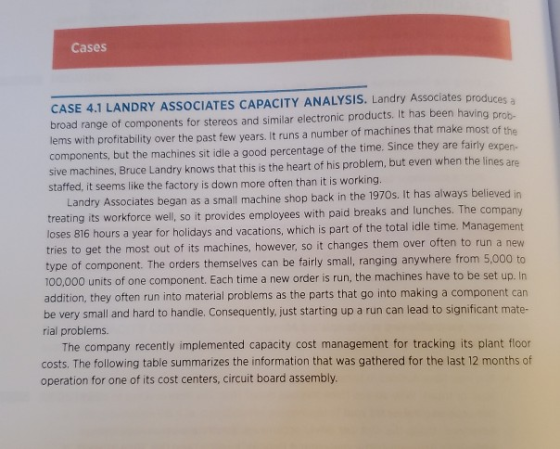 Cases CASE 4.1 LANDRY ASSOCIATES CAPACITY ANALYSIS. Landry Associates produces a broad range of components for stereos and si