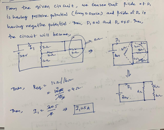 From the given circuit, we can see that poside of D, is having positive potential (from sources and p-side of Pris having neg
