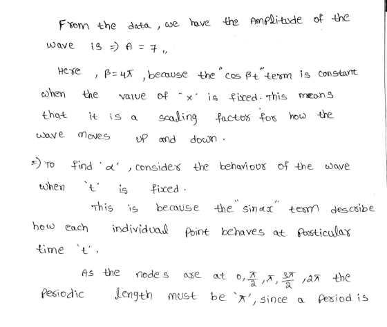 From the data , we have the Amplitude of the wave is =) A = 7, Here ,ß= 40 because the cos ßt term is constant when the valu