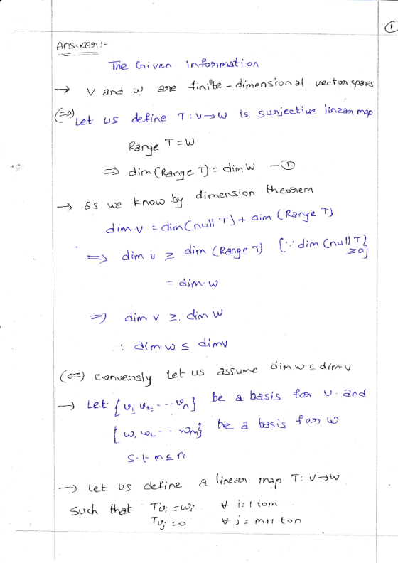 The Griven in-fommation V and w ane tinite - dimension at vecton → as we know by dimension the em dim v dim dimw dims dimv (#