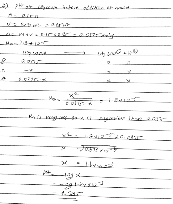 A Ctz wols before addition of noob pit of - 2. انا 2 .2 تا 22 v na myv = 0.15 four=0.0375 moly علی (عه هيعصيه و و در عمل 2 23