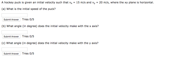 A hockey puck is given an initial velocity such th