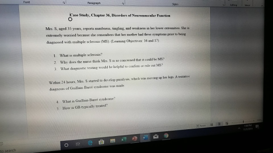 Font Paragraph Styles Editing Voice Case Study, Chapter 36, Disorders of Neuromuscular Function Mrs. S, aged 35 years, report