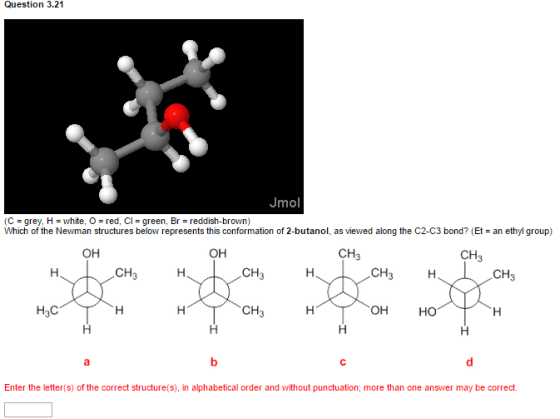 Image for Question 3.21 (C= grey,H=white,O=red,Cl= green,Br=reddish-brown) Which of the Newman structures below re