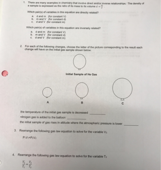 There are many examples in chemistry that involve direct and/or inverse relationships. The density of a sample is expressed a