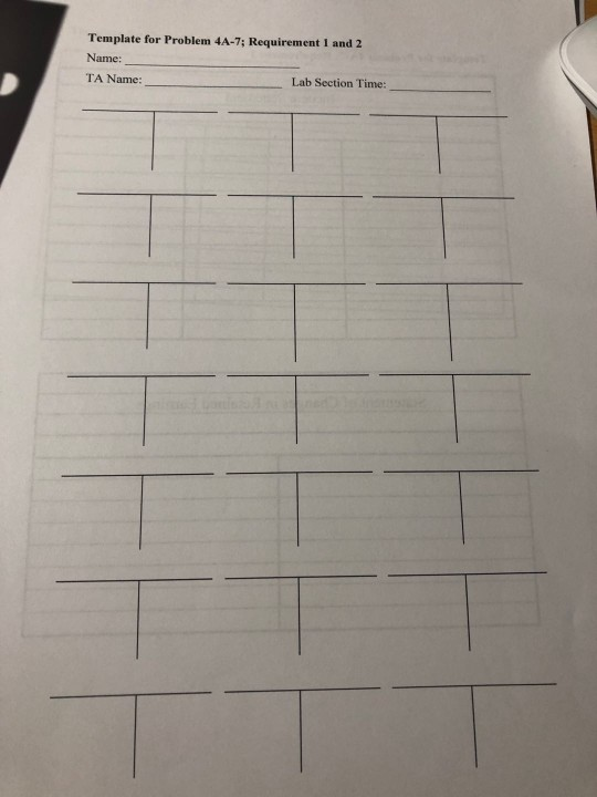 Template for Problem 4A-7; Requirement 1 and 2 Name: TA Name: Lab Section Time: